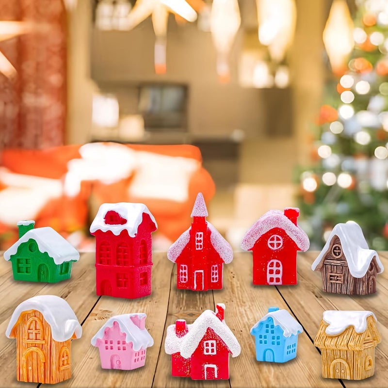 Feivando 30 Pcs Christmas Mini Village House Figurines with Snowflakes Tiny Little Winter House Miniature Figures for Holiday Crafts Garden Micro Landscape Home Table Decor - Image 5